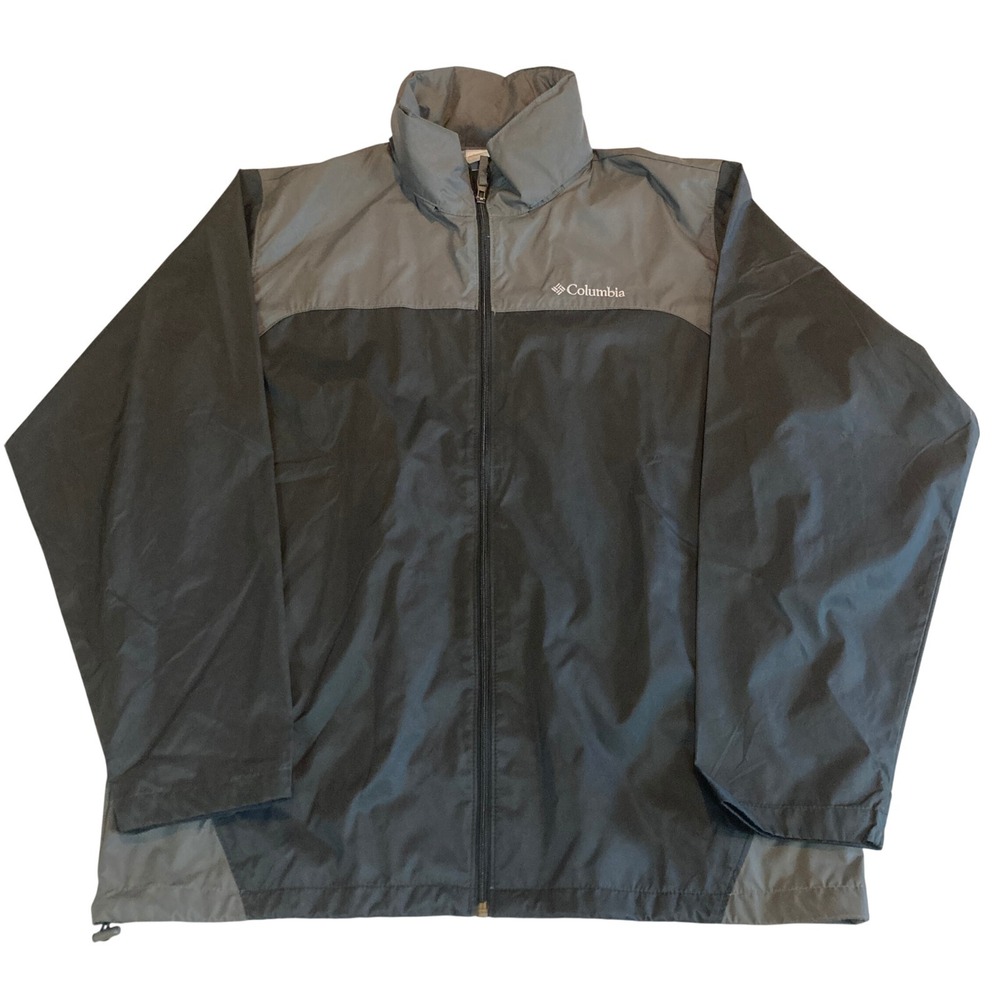 Columbia Jacket Mens Large Grey Black Colorblock Windbreaker Full‎ Zip 1442361
